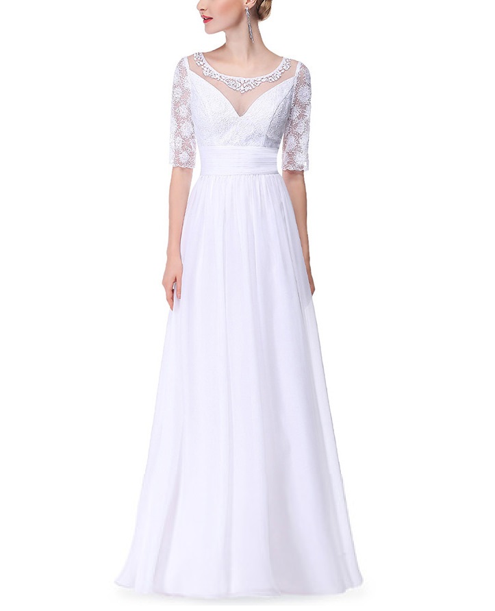 Empire Line Chiffon Wedding Gown With Lace Sleeves A Romantic And Elegant Gown Free Shipping